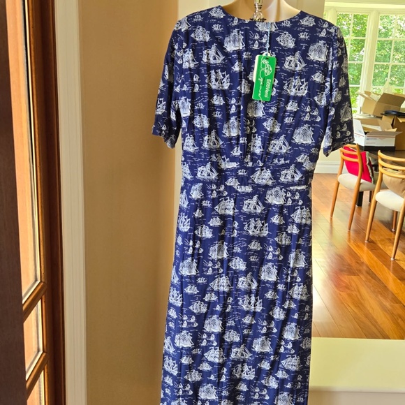 New Joanie v neck midi dress size 10 ship print navy & white - Picture 4 of 14